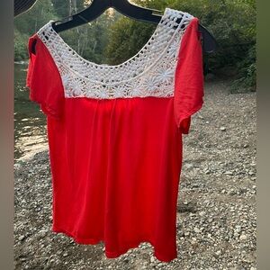 American eagle red boho shortsleeved shirt SZ XS loose fitting square neckline